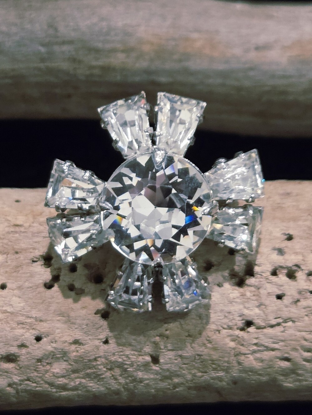 Stunning Vintage Bogoff Clear Crystal Sunburst  Brooch - Women's Jewelry